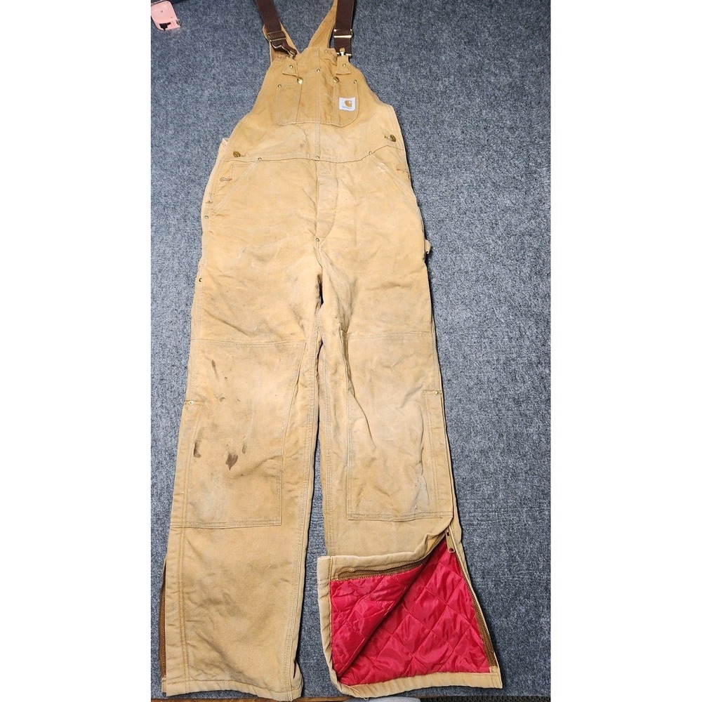 Carhartt VTG R02 Insulated Quilted Double Knee Bib Overalls Union Made USA 34x32